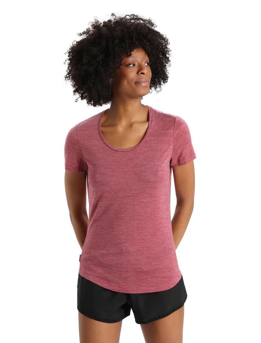 Cherry Heather Women\'s Icebreaker Merino Sphere II Short Sleeve Scoop T Shirts | USA 1585JPQJ